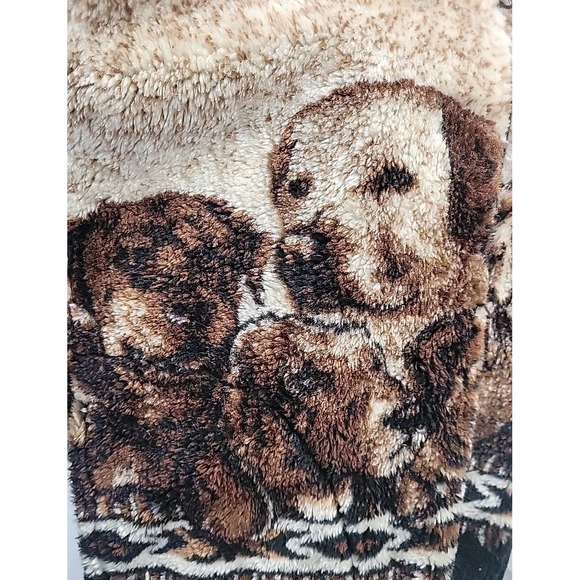 Vtg 90's Mazmania Puppies zip up fleece jacket XL Very Warm Brown Black Dogs EUC - Picture 3 of 10